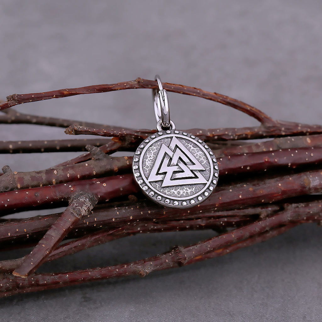 Stålfärgat viking örhänge med valknut (Rungners hjärta)