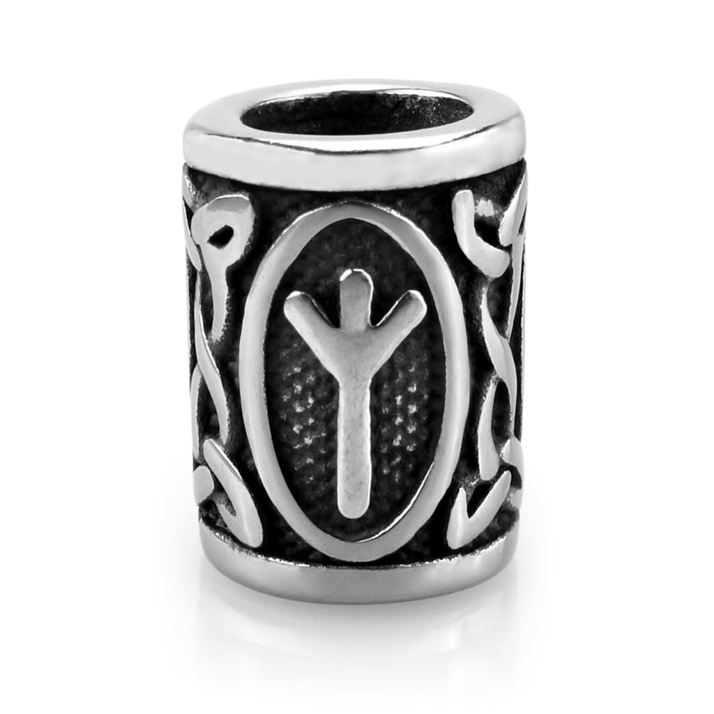 Viking skäggpärla i rostfritt stål graverad med runan Algiz från den äldre futharken