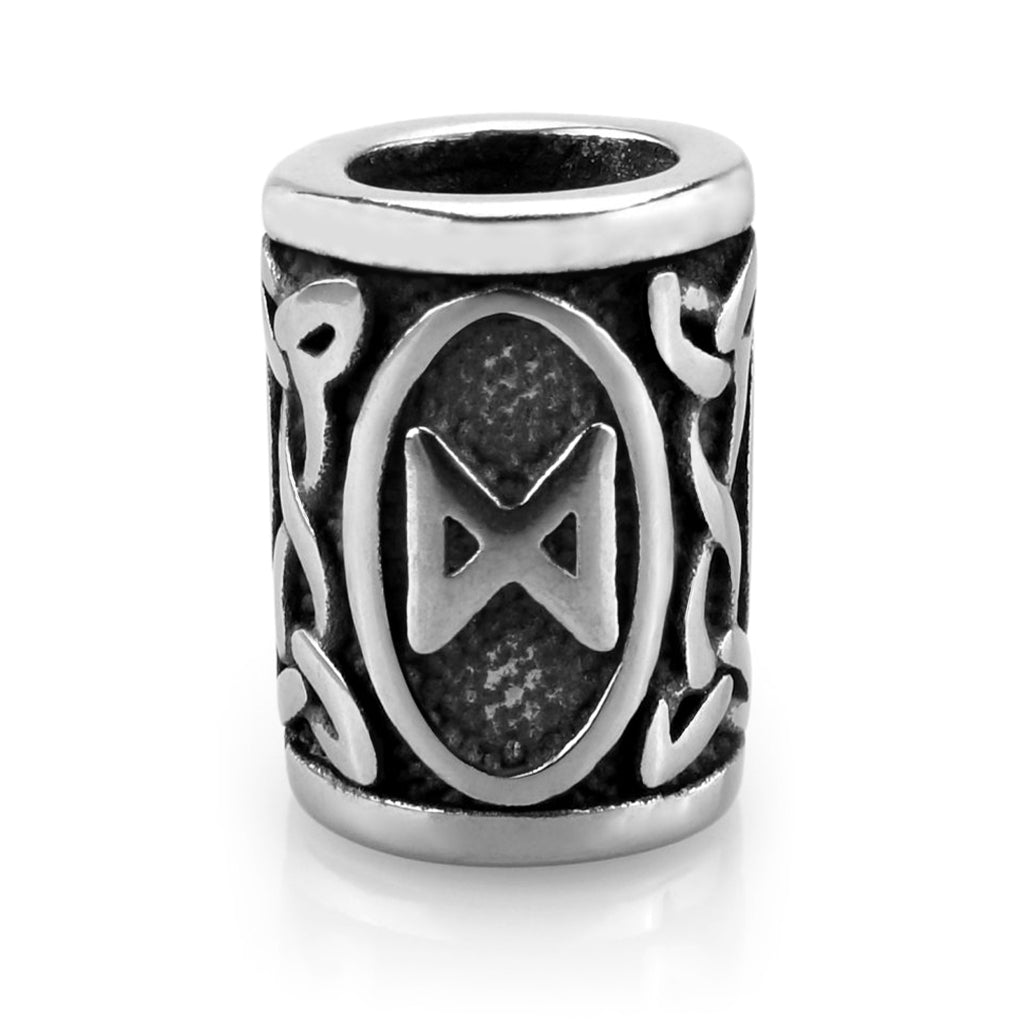 Viking skäggpärla i rostfritt stål graverad med runan Dagaz från den äldre futharken