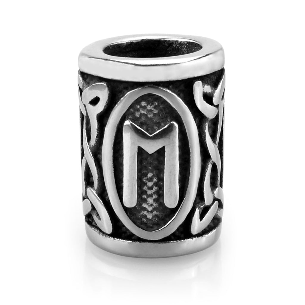 Viking skäggpärla i rostfritt stål graverad med runan Ehwaz från den äldre futharken