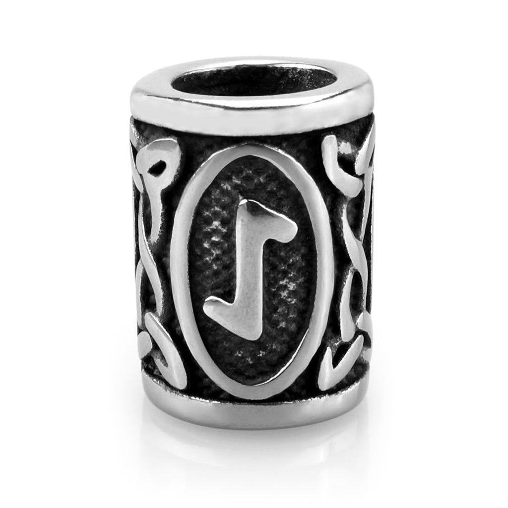 Viking skäggpärla i rostfritt stål graverad med runan Eihwaz från den äldre futharken