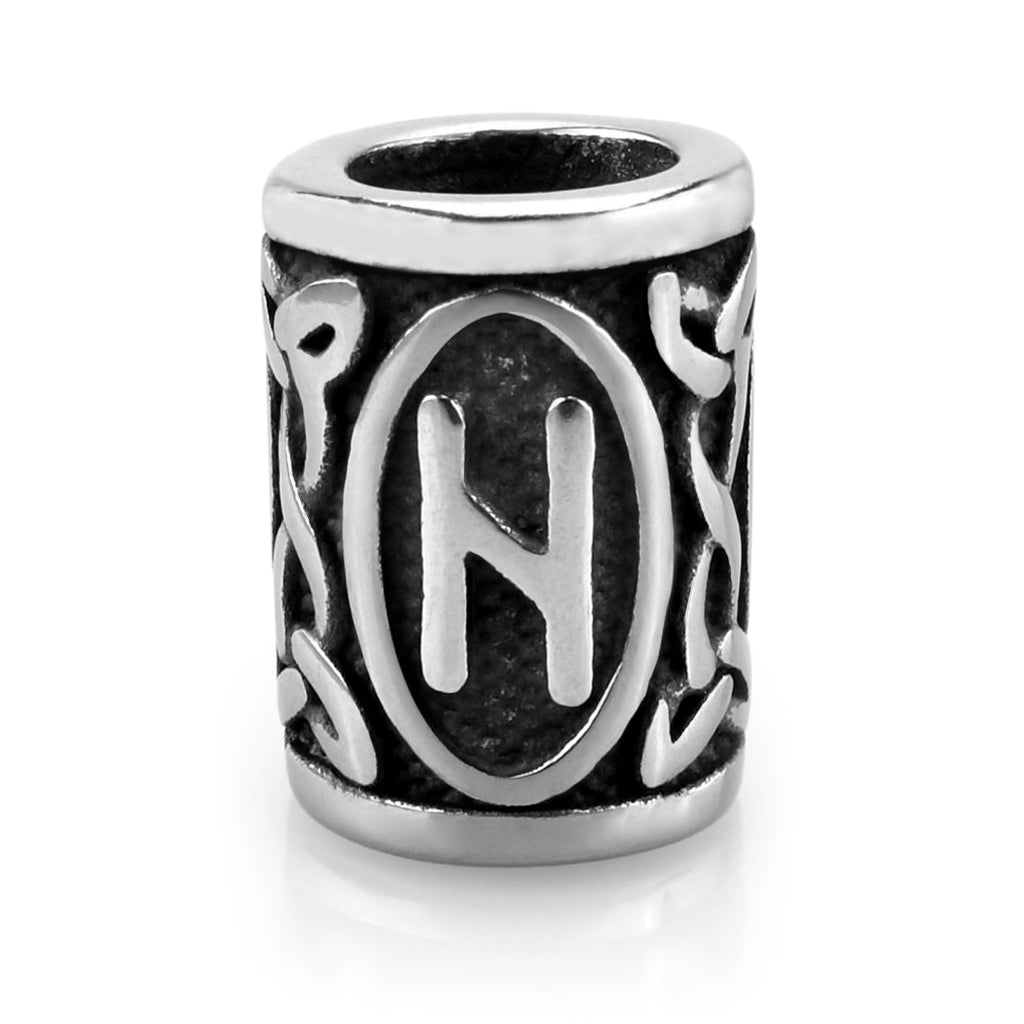 Viking skäggpärla i rostfritt stål graverad med runan Hagalaz från den äldre futharken