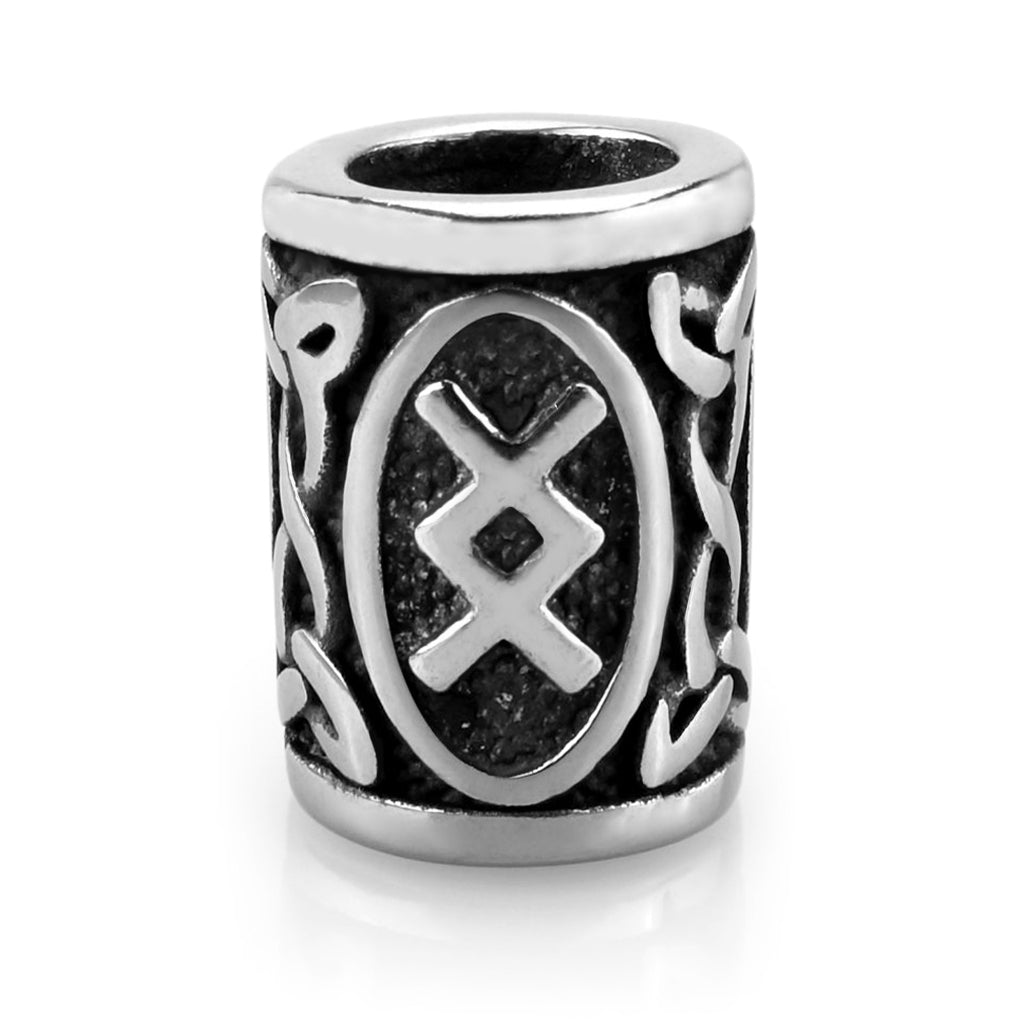 Viking skäggpärla i rostfritt stål graverad med runan Ingwaz från den äldre futharken