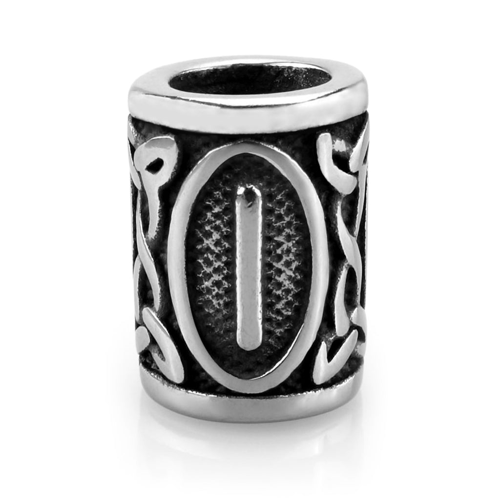 Viking skäggpärla i rostfritt stål graverad med runan Isaz från den äldre futharken