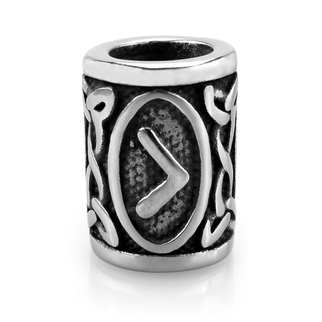 Viking skäggpärla i rostfritt stål graverad med runan Kauna från den äldre futharken