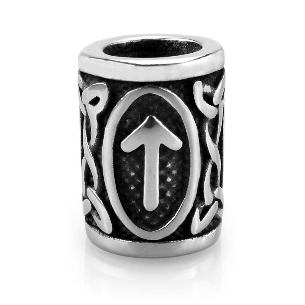 Viking skäggpärla i rostfritt stål graverad med runan Tiwaz från den äldre futharken