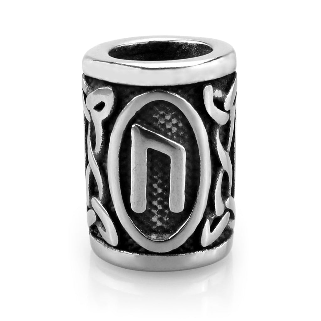 Viking skäggpärla i rostfritt stål graverad med runan Uruz från den äldre futharken