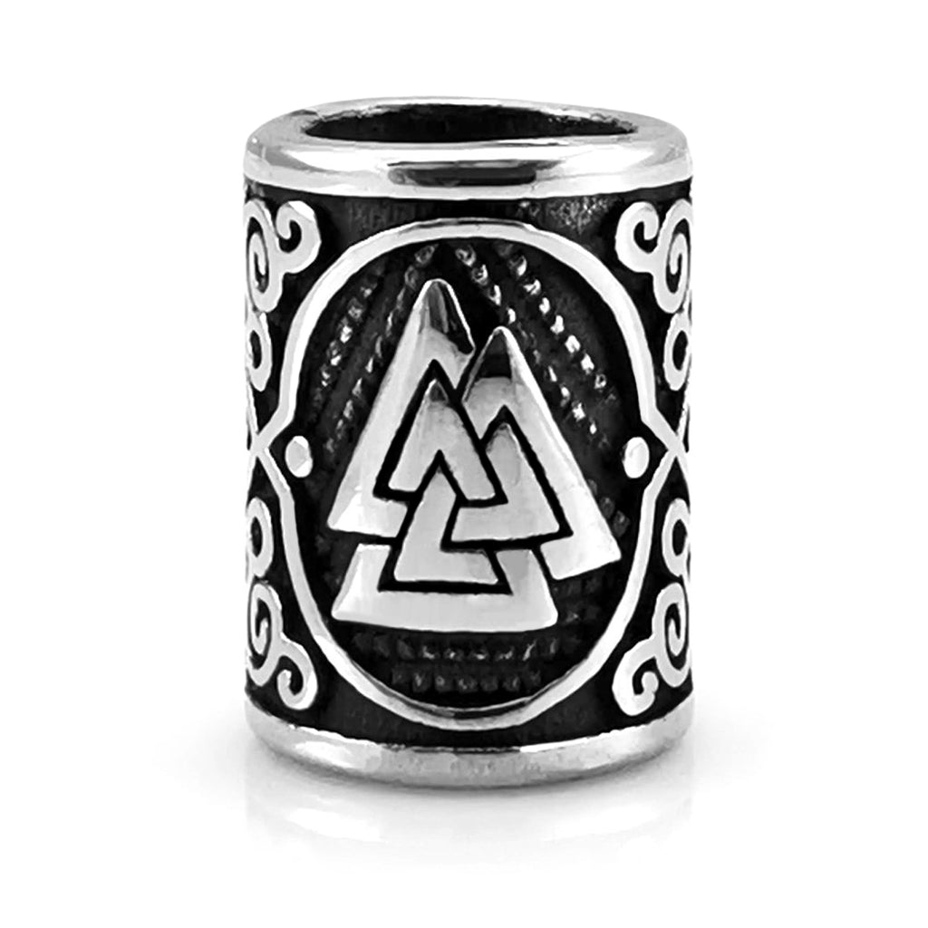 Viking skäggpärla graverad med den hedniska symbolen valknut