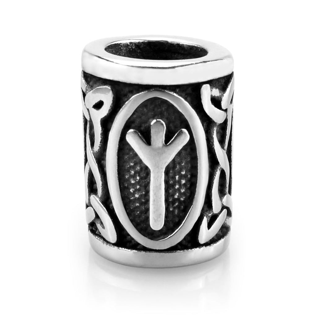 Viking skäggsmycke i äkta silver graverat med Algiz-runan från den äldre runraden