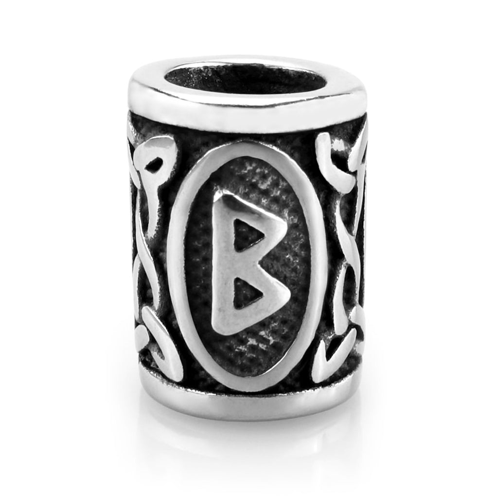 Viking skäggsmycke i äkta silver graverat med Berkanan-runan från den äldre runraden