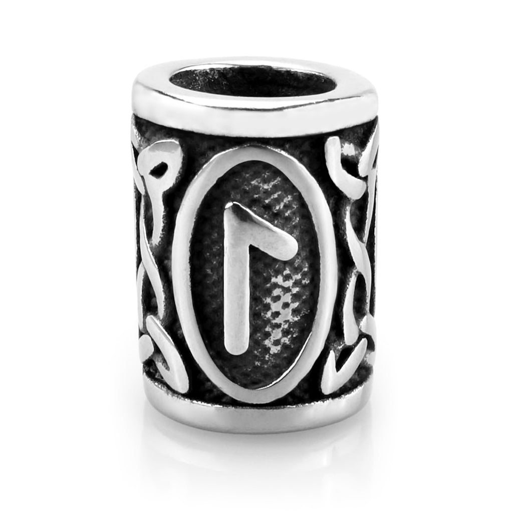 Viking skäggsmycke i äkta silver graverat med Laguz-runan från den äldre runraden