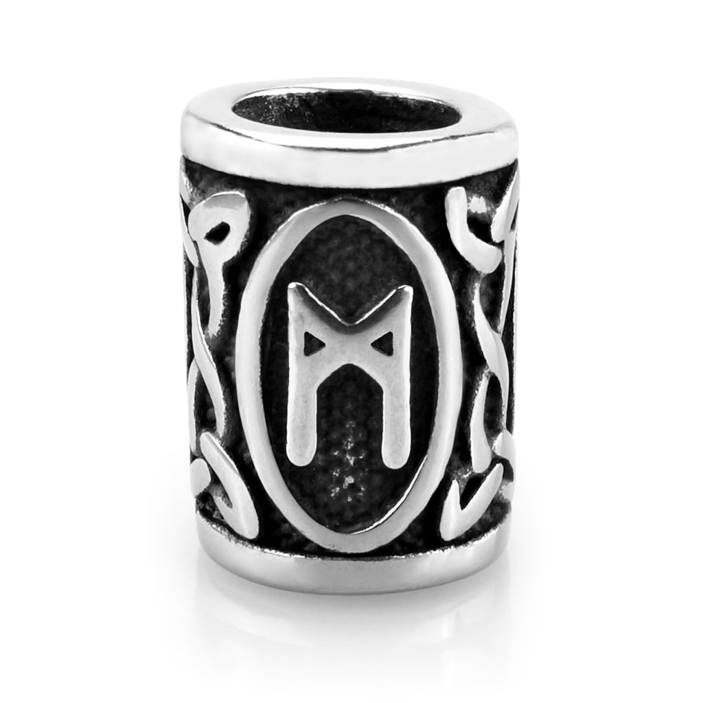 Viking skäggsmycke i äkta silver graverat med Mannaz-runan från den äldre runraden