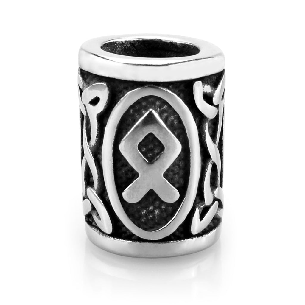 Viking skäggsmycke i äkta silver graverat med Othala-runan från den äldre runraden