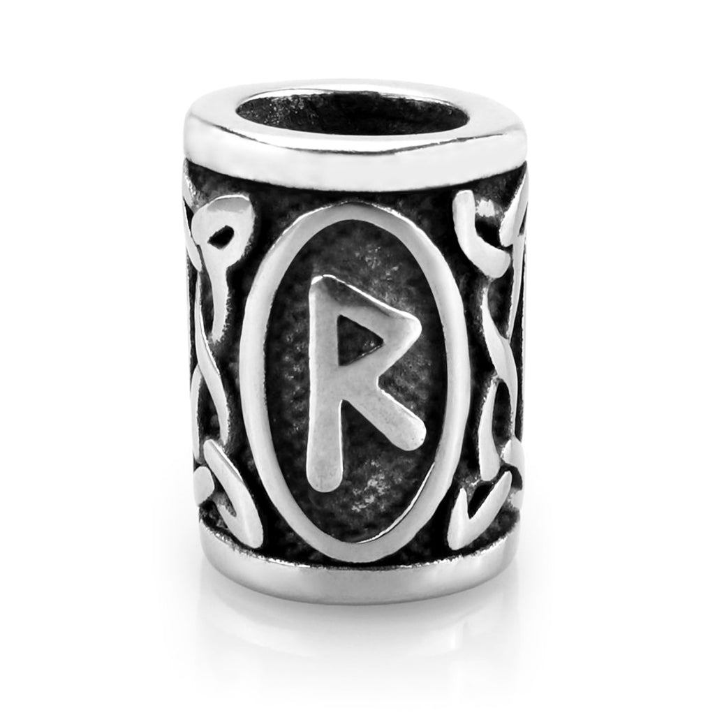 Viking skäggsmycke i äkta silver graverat med Raido-runan från den äldre runraden