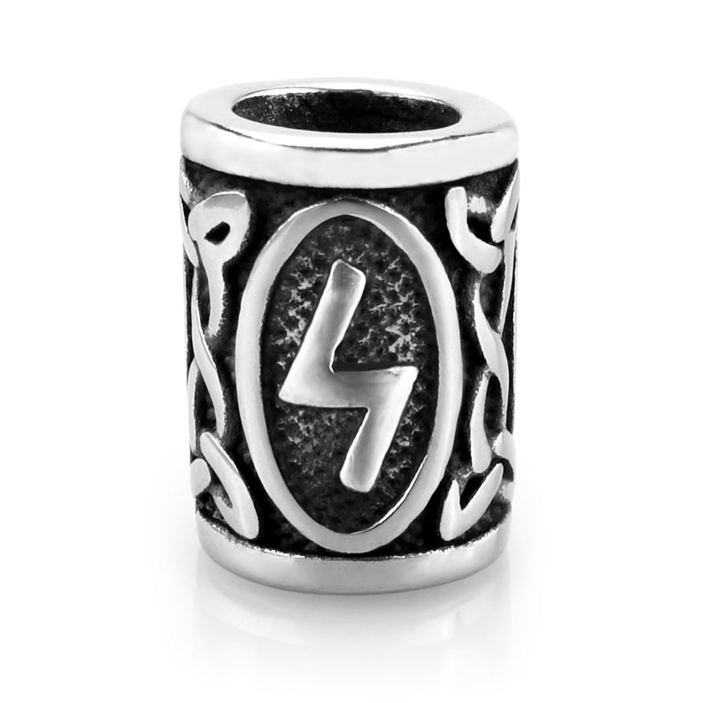 Viking skäggsmycke i äkta silver graverat med Sowilo-runan från den äldre runraden