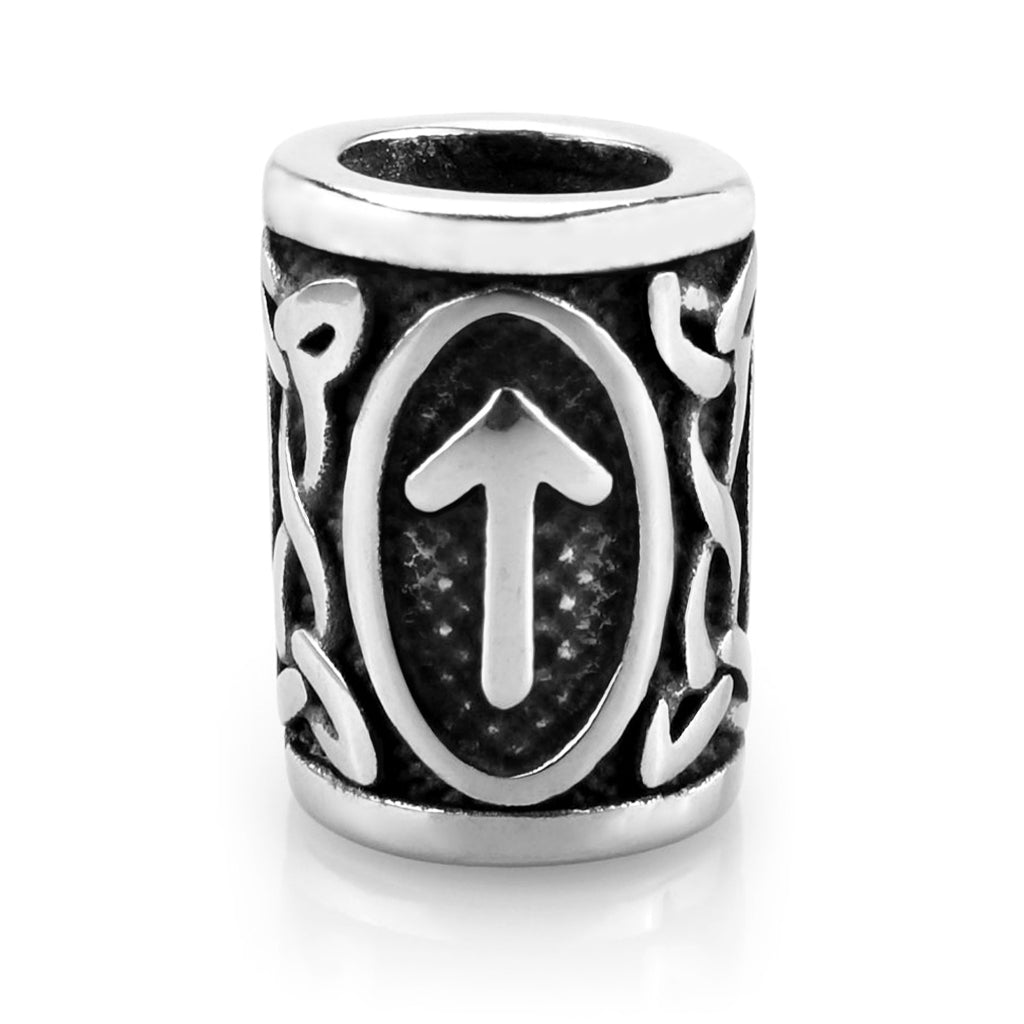 Viking skäggsmycke i äkta silver graverat med Tiwaz-runan från den äldre runraden