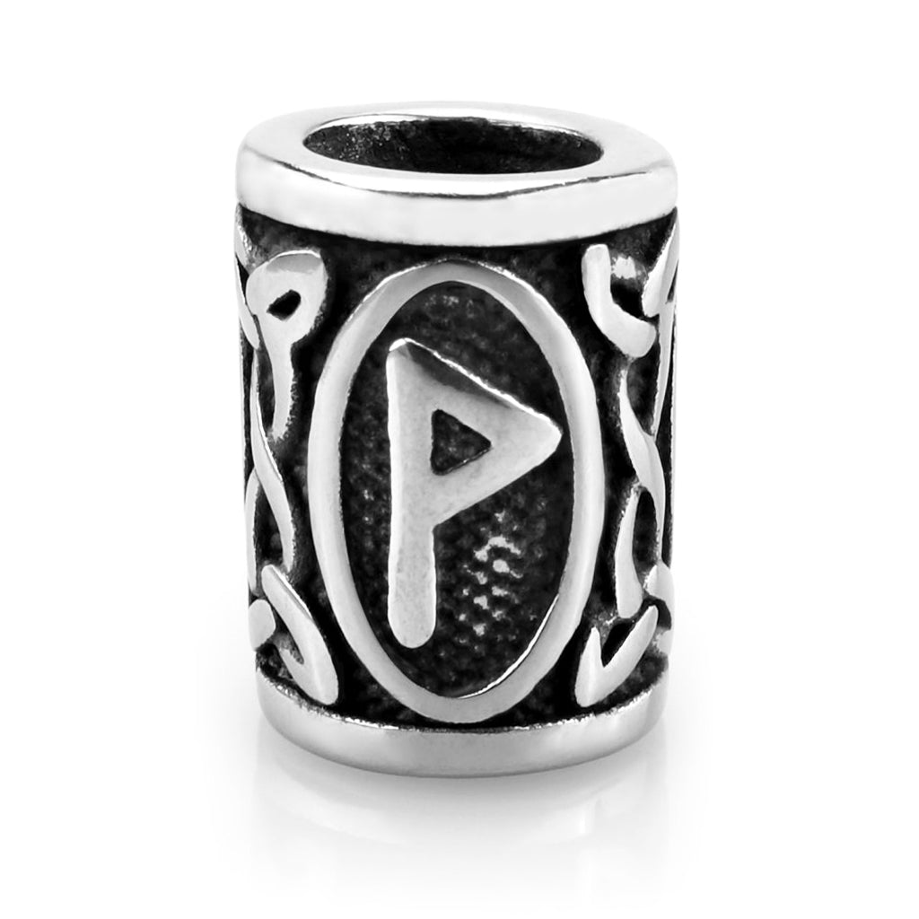 Viking skäggsmycke i äkta silver graverat med Wunjo-runan från den äldre runraden