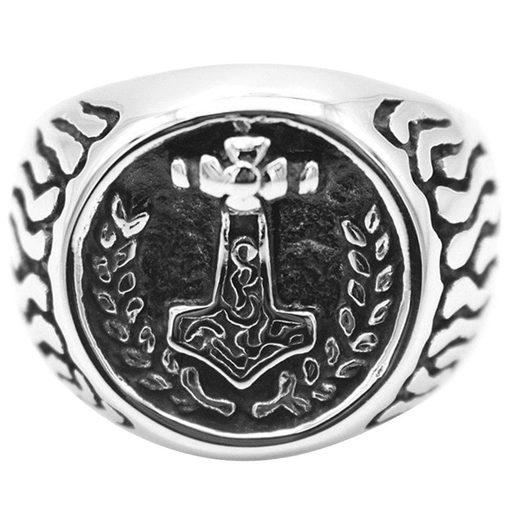 Viking ring för herr med Mjölner på klacken och eldsflammor på sidorna