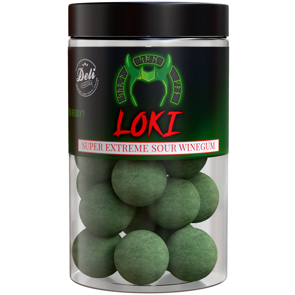 Burk med Loki Super Extreme Sour Winegum från Delifabriken 