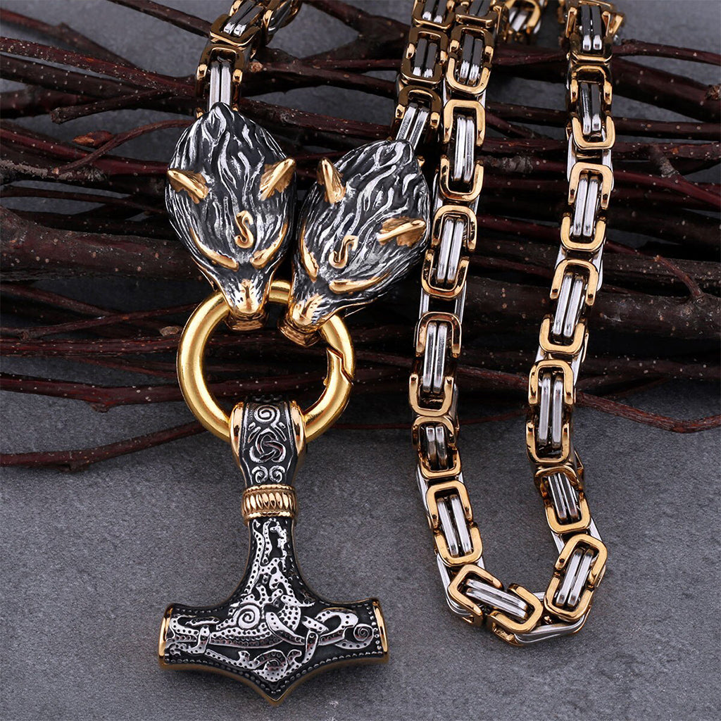 Mjölner-amulett med guld- och silverfärgad kejsarlänk