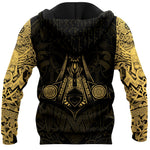 Gul- och svartfärgad sweatshirt med textiltryck föreställande Odin
