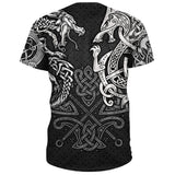 Viking T-shirt med mönster av Fenrisulven och Nidhögg