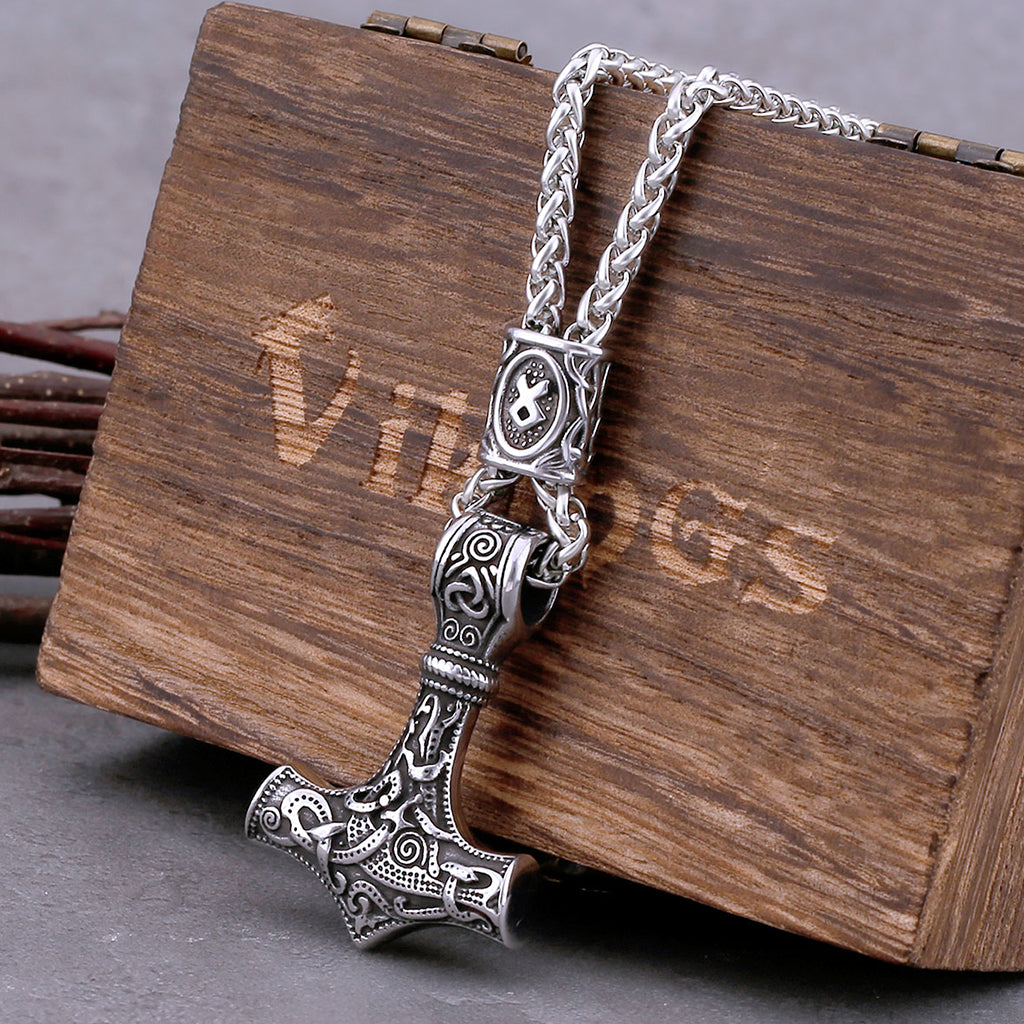 Vikingatida smyckesset med Torshammare, skäggsmycke och halskedja i rostfritt stål