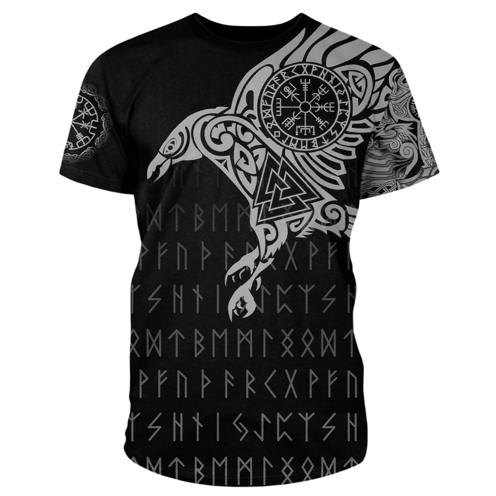 Svart viking T-shirt för herr mönstrad med runor och korp