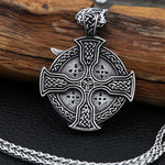 Fornnordisk amulett i rostfritt stål utsmyckad med Oden och keltiskt kors (ringkors)