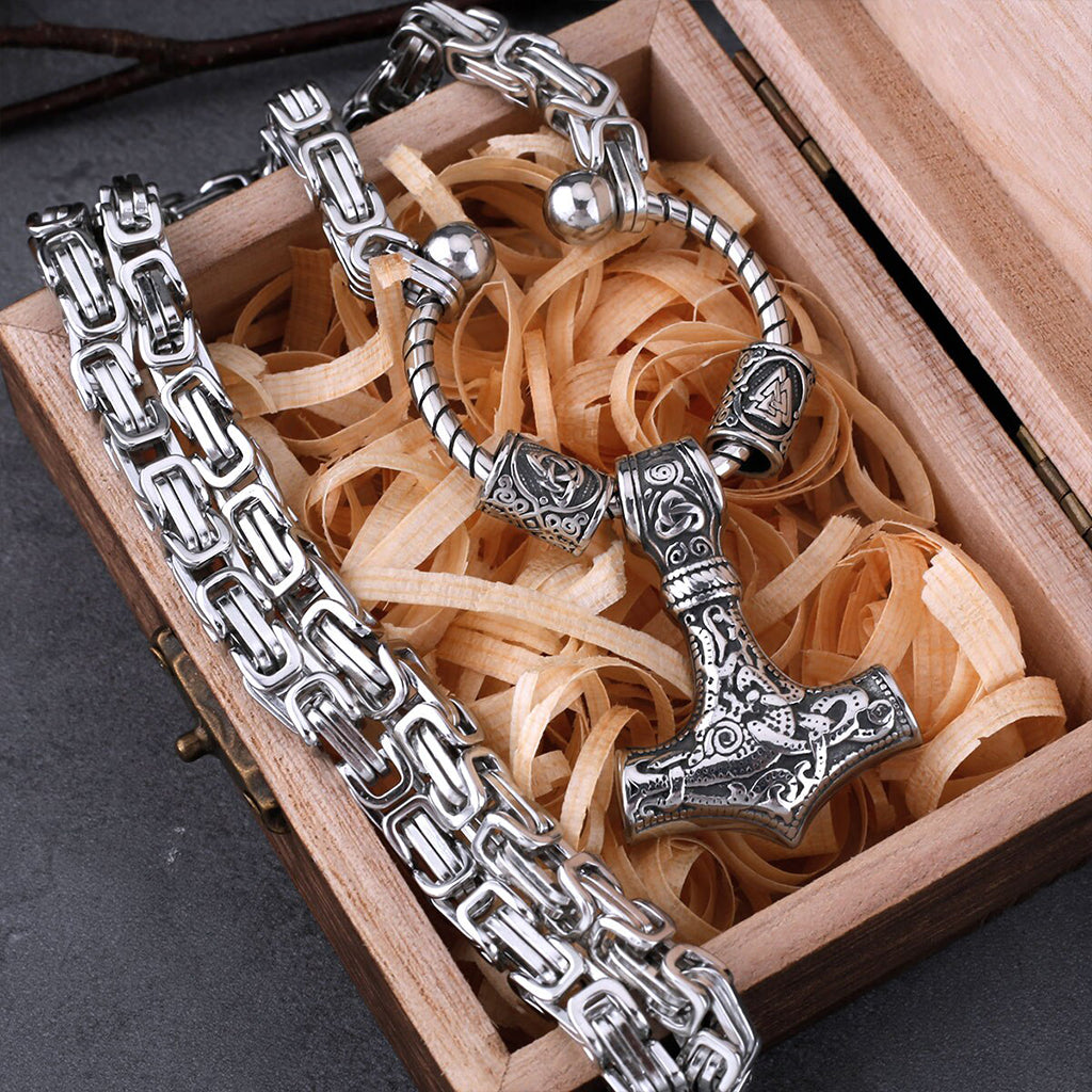 Vikingatida halsband för herr med Tors hammare hängsmycke