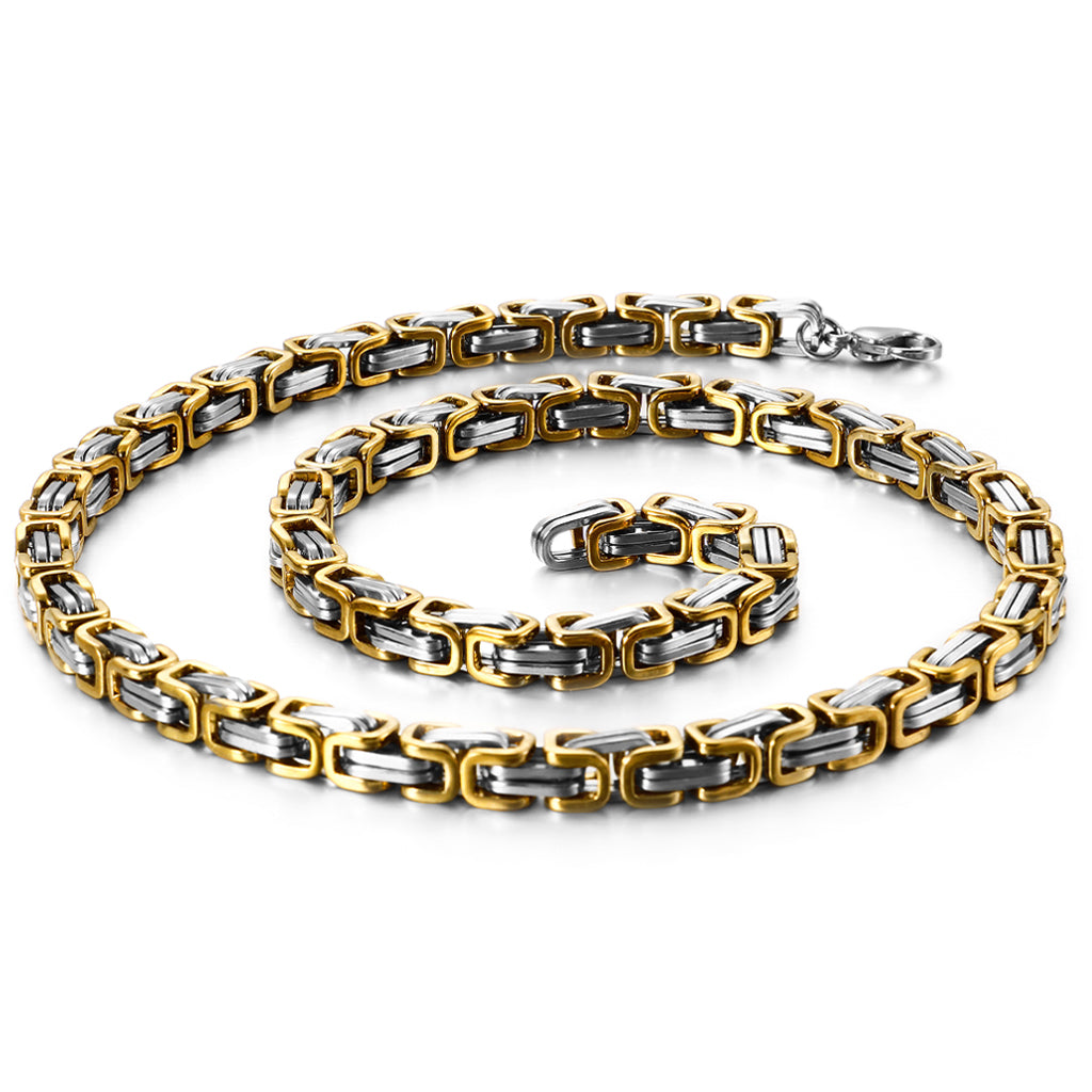 Kejsarlänk halsband med stål- och guldfärgade länkar