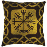 Brun nordisk kudde med textiltryck av keltiska knutar och vegvisir