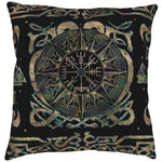 Vikingatida kuddfodral med textiltryck av symbolen vegvisir